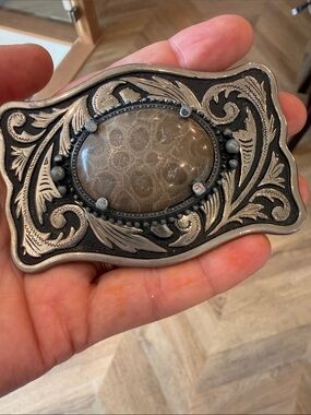 Petoskey stone belt buckle